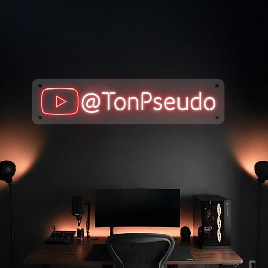 Néon Youtube avec logo personnalisé incluant pseudonyme